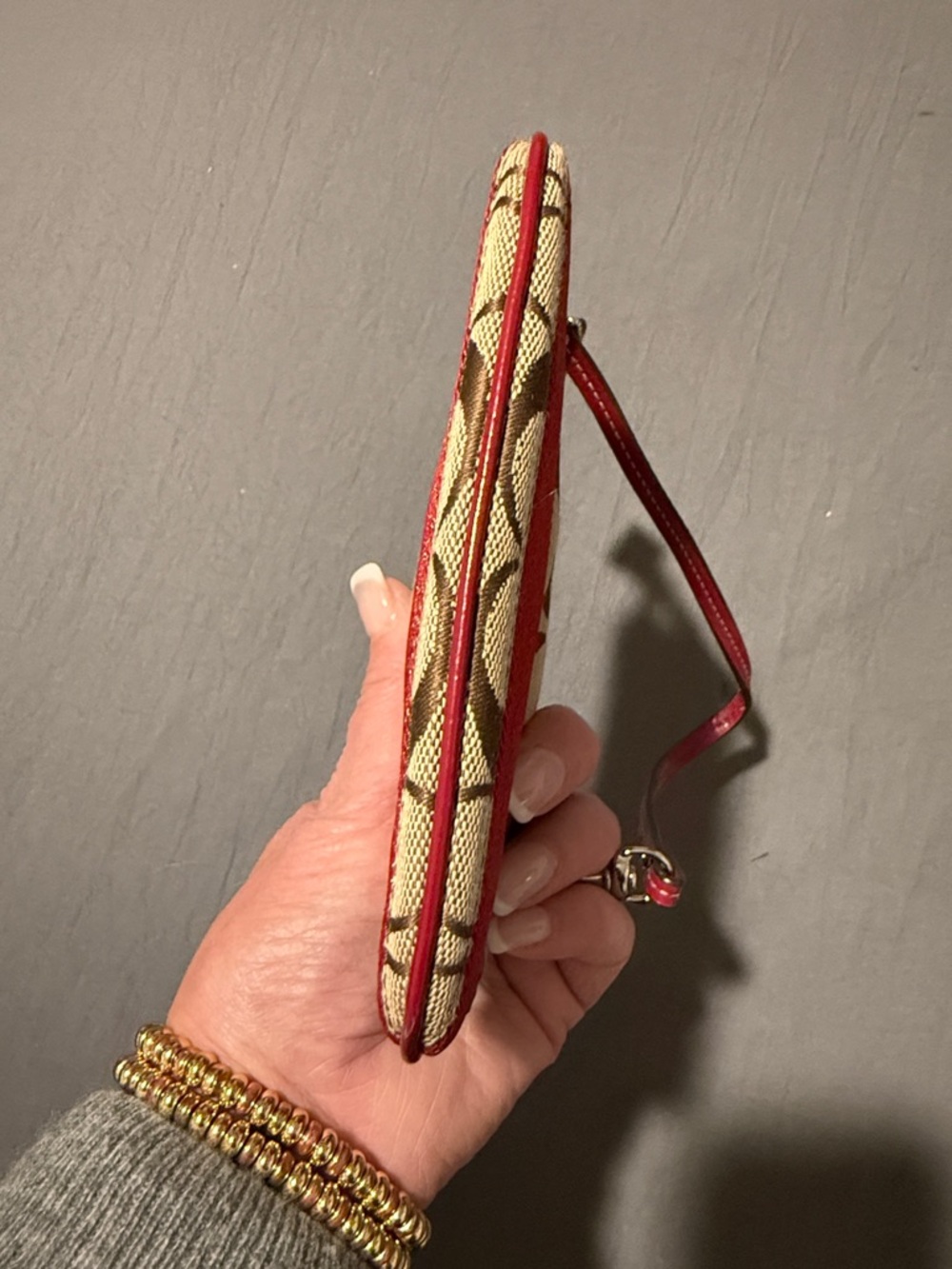 Coach Signature Canvas Wristlet in Red and Khaki/Beige - Picture 3 of 5